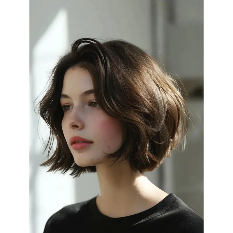 Wavy Bob Wigs Brown 10" Chin Length Monofilament Synthetic Wigs