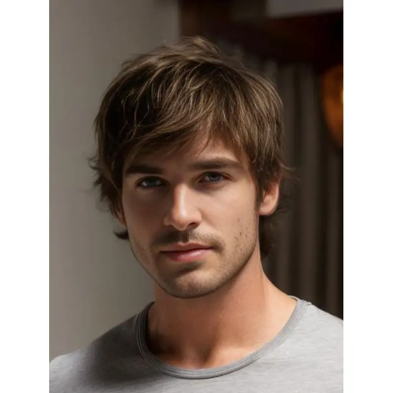 Wigs For Mens Monofilament 10" Wavy Brown Wigs