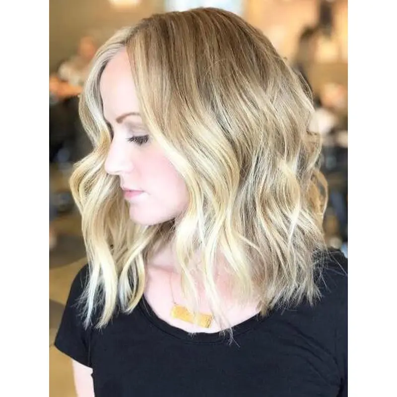 Bob Wigs Shoulder Length Wavy Wigs Synthetic Lace Front Blonde Wigs
