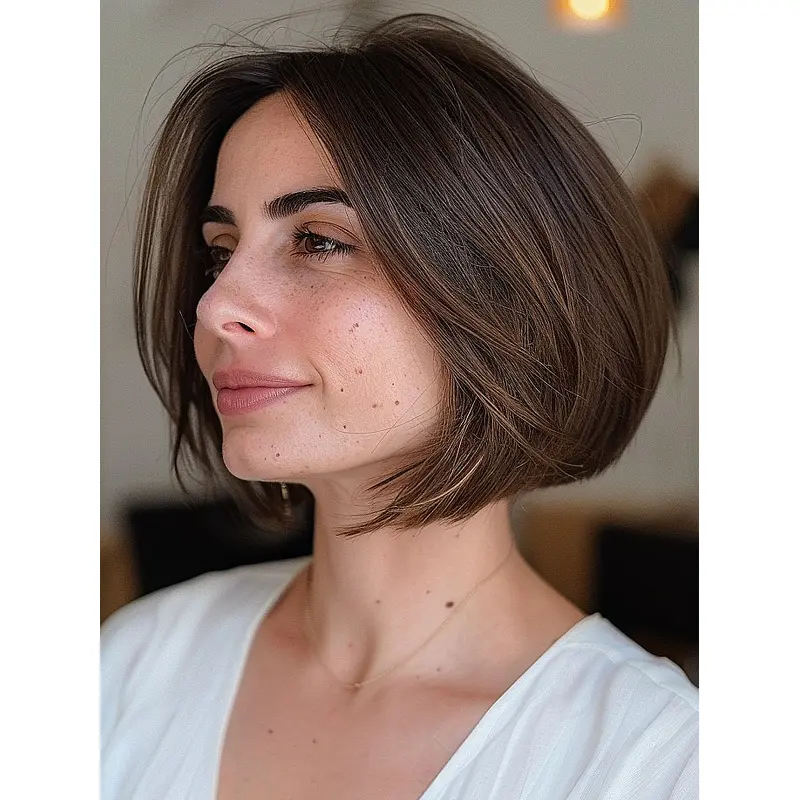 Brown Ladies Bobbed Wigs 10" Straight Remy Human Hair Layered Wigs