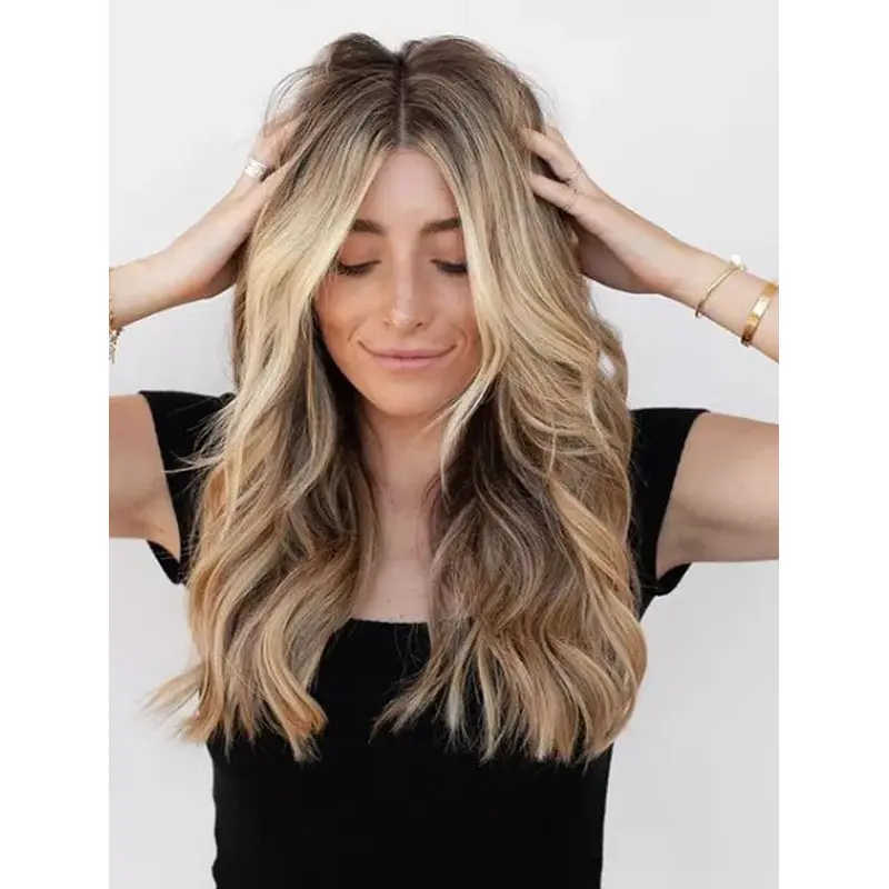 Long Blonde Wig Lace Front Layered Wig Face-Framing Wigs Wigs Long Hair