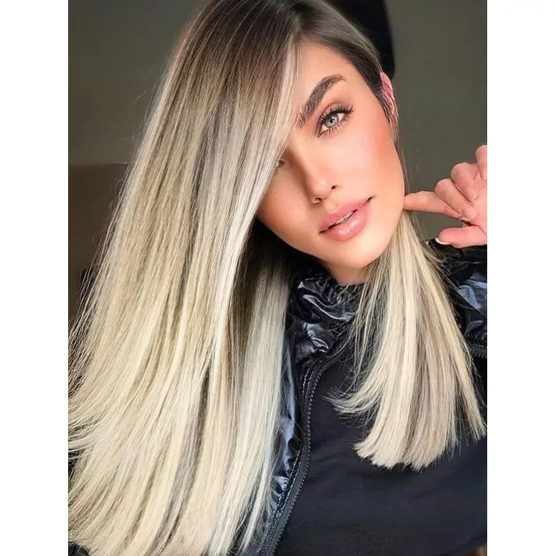 Long Blonde Wigs Without Bangs Synthetic Wigs Straight Lace Front Wigs