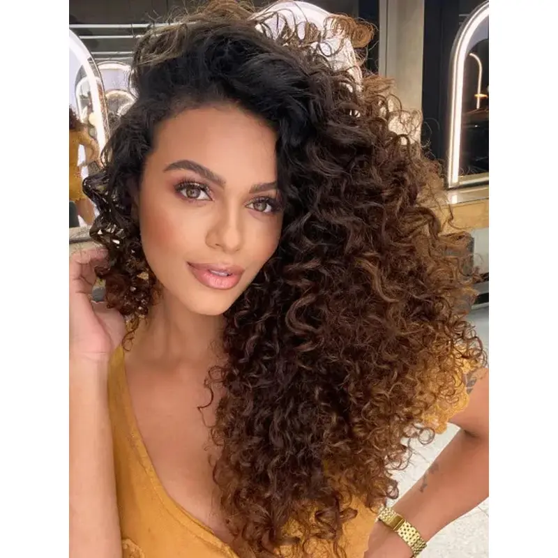 Long Curly Wigs Brown Synthetic Wig Lace Front Long Layered Wigs