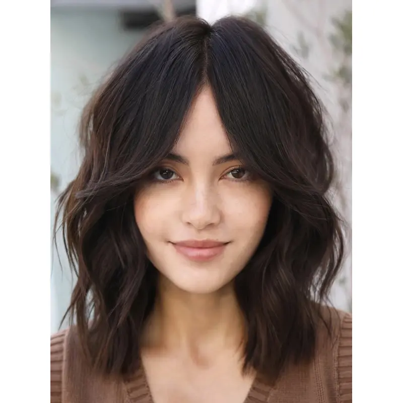 Medium Length Brown Hair Wigs 12" Monofilament Synthetic Wigs