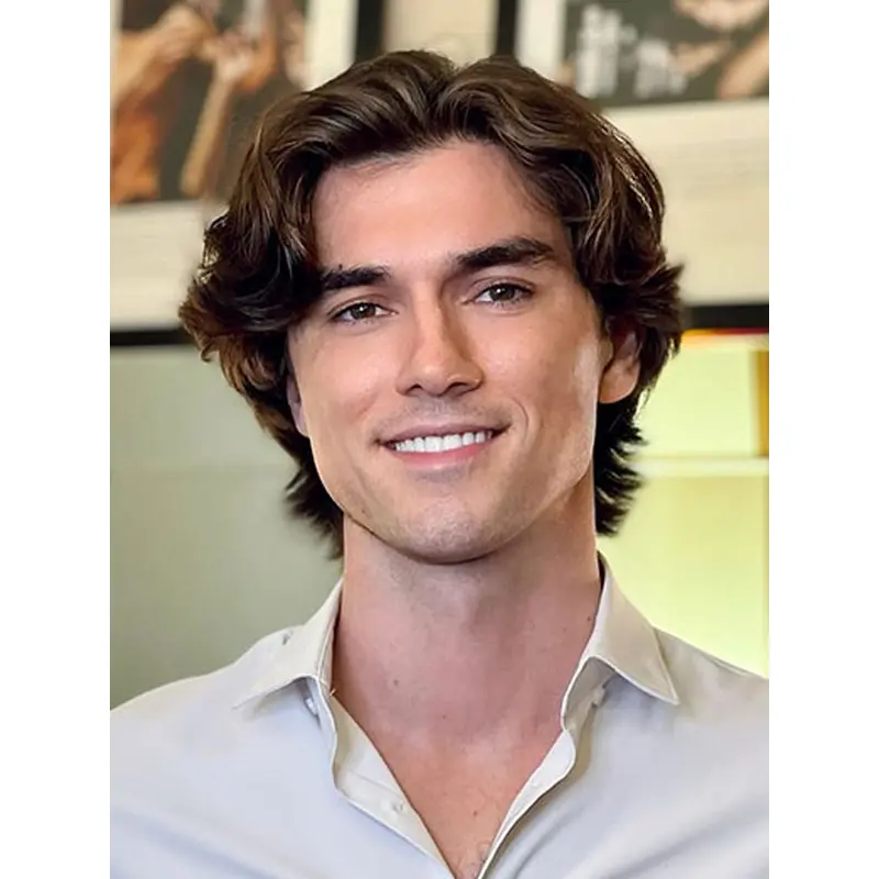 Men Hair Wigs 6" Short Monofilament Layered Brown Wigs