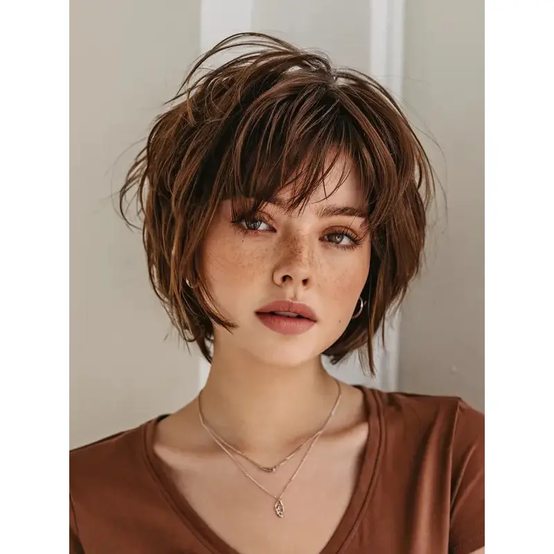 Short Bob Wigs Monofilament 8" Synthetic Brown Straight Wigs