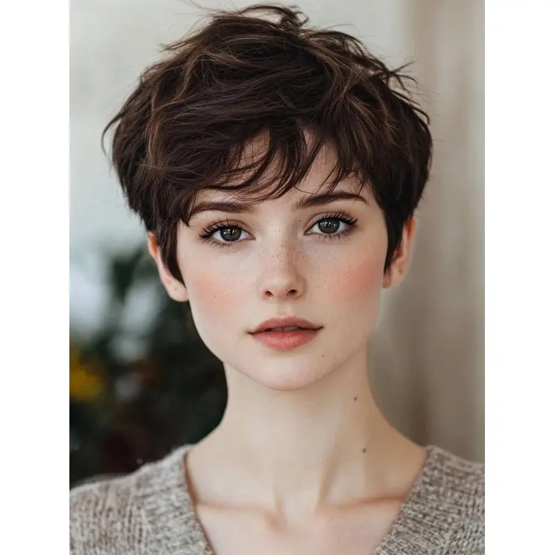 Short Hair Style Wigs Monofilament Brown Synthetic 6" Boycuts Straight Wigs
