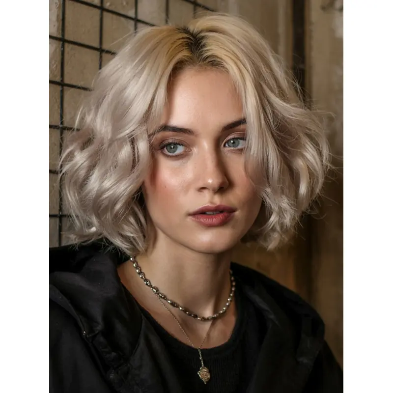 Long Bobbed Wig Blonde 10" Chin Length Layered Wigs