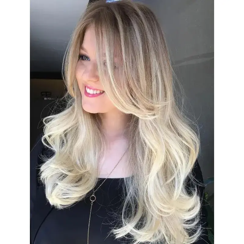 Long Layered Wigs Wavy Synthetic Lace Wig Balayage Wigs Long Blonde Wigs