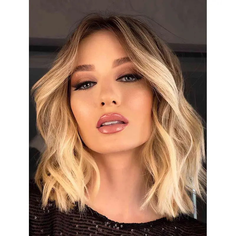 Medium Length Blonde Wigs Lace Front Wavy Wigs Synthetic Wigs