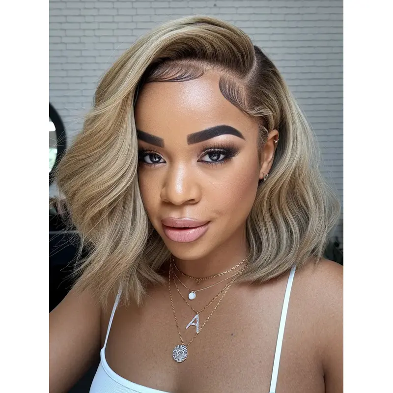 Remy Human Hair Wigs For African American Bobs 12" Blonde Wigs