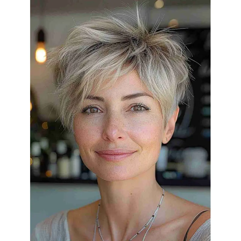 Short Blonde Human Hair Wigs Monofilament 4" Layered Wigs