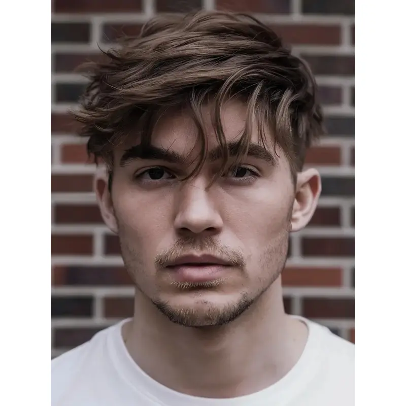 Short Hair Wigs For Men With Bangs Monofilament 4" Wavy Wigs