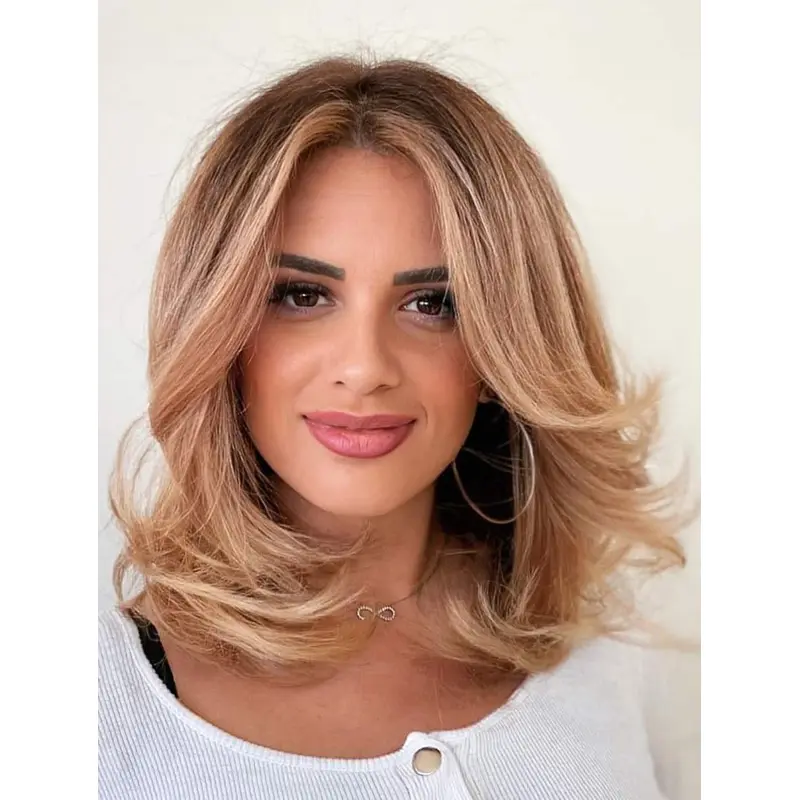 Shoulder Length Wigs Wavy Lace Front Wigs Synthetic Layered Wigs