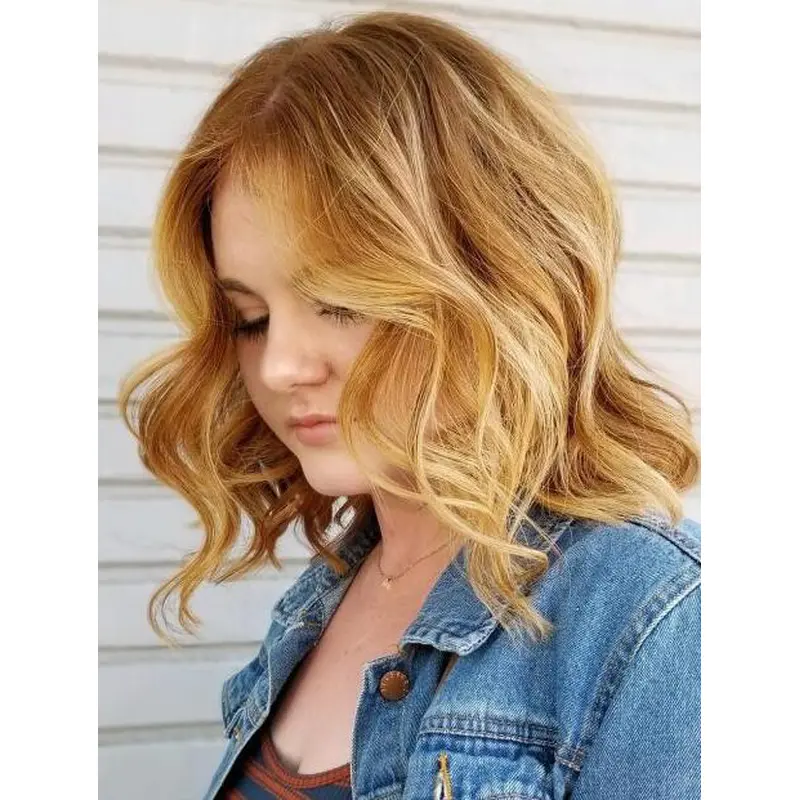 Weaves Chin Length 12" Wavy Lace Front Blonde Synthetic Without Bangs Balayage Wigs