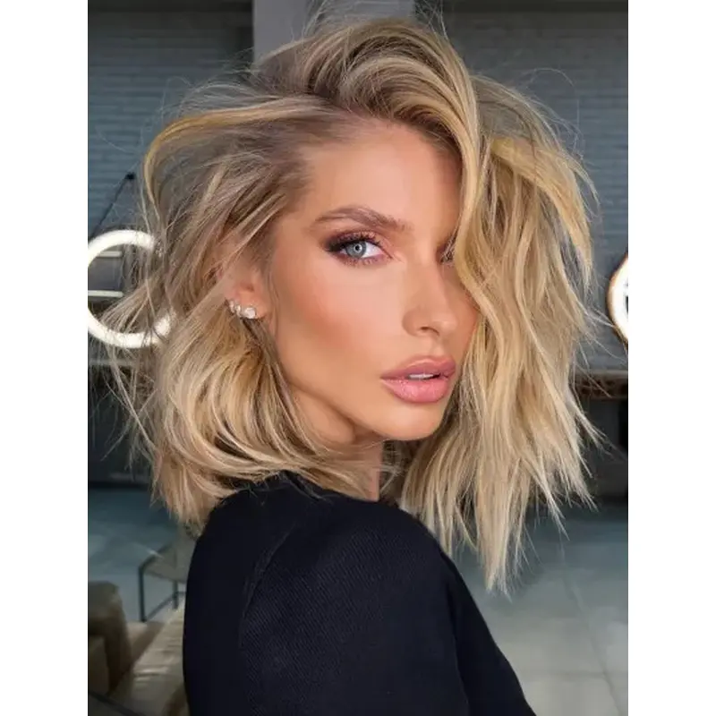 Blonde Bob Wigs Without Bangs Lace Front Wigs Synthetic Textured Bob Wigs