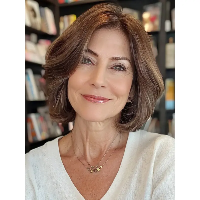 Dark Brown Bob Wigs Remy Human Hair 10" Wavy Layered Wigs