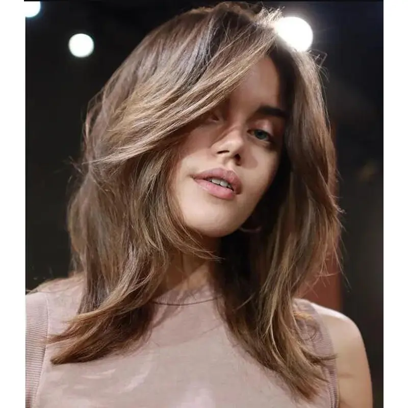 Human Hair Wigs Brown Wavy Cheap Hair Wigs Lace Front 90s Layered Haircuts Wigs