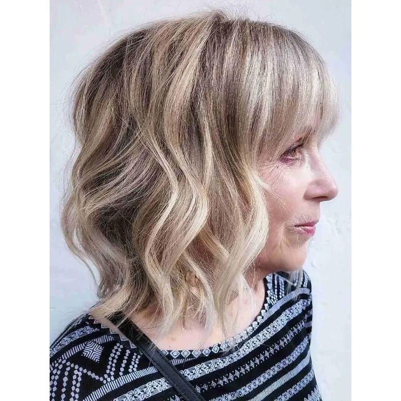 Lace Front Wigs Shoulder Length Wavy Synthetic Wigs Blonde Natural Bob Wigs