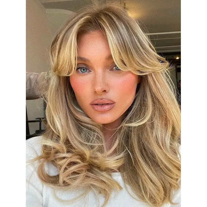 Lace Front With Bangs 16" Long Natural Hair Wigs