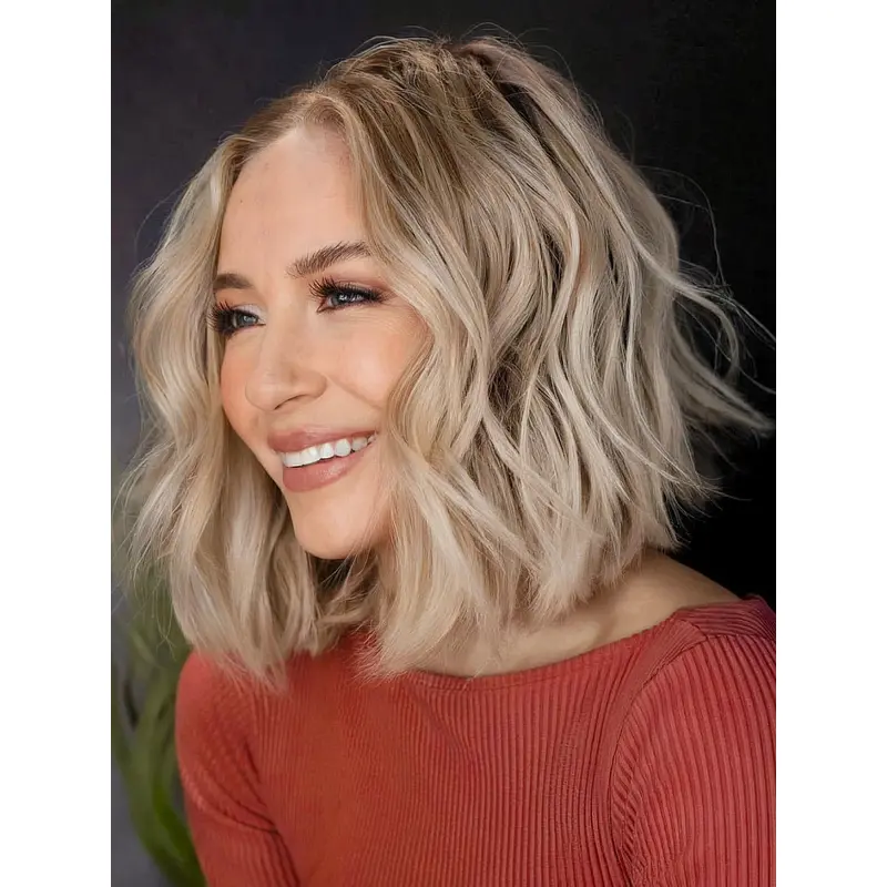 Ladies Bob Wigs Layered Blonde 12" Remy Human Hair Wigs