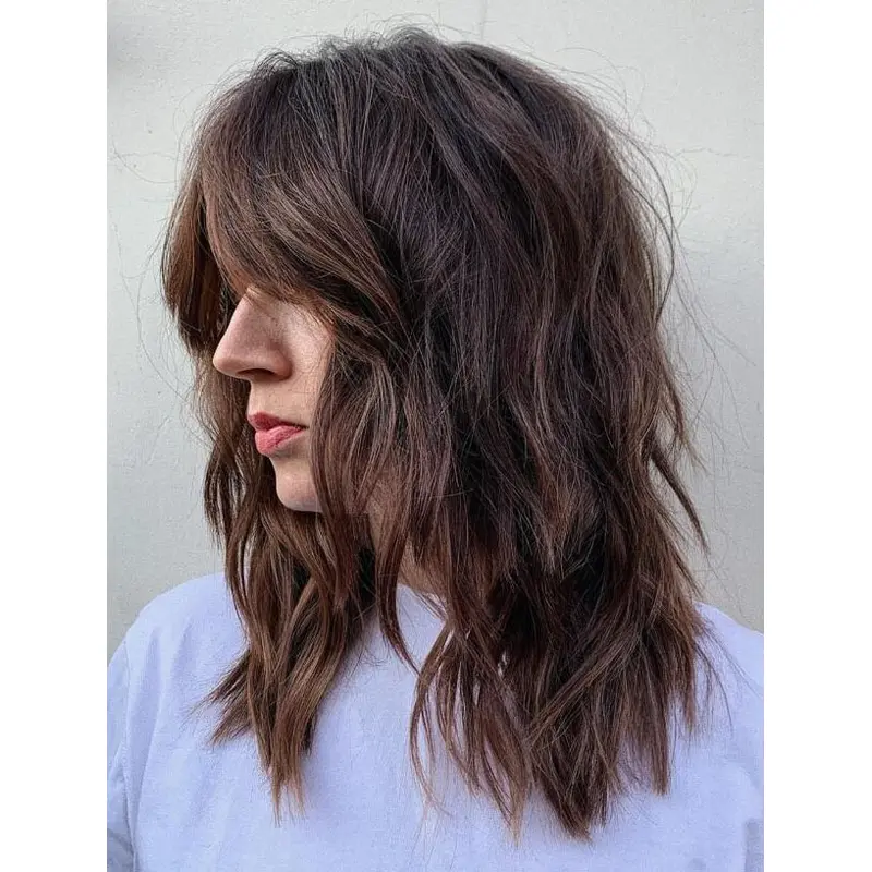 Ladies Wigs Brown Synthetic Wigs With Bangs Wavy Lace Wigs