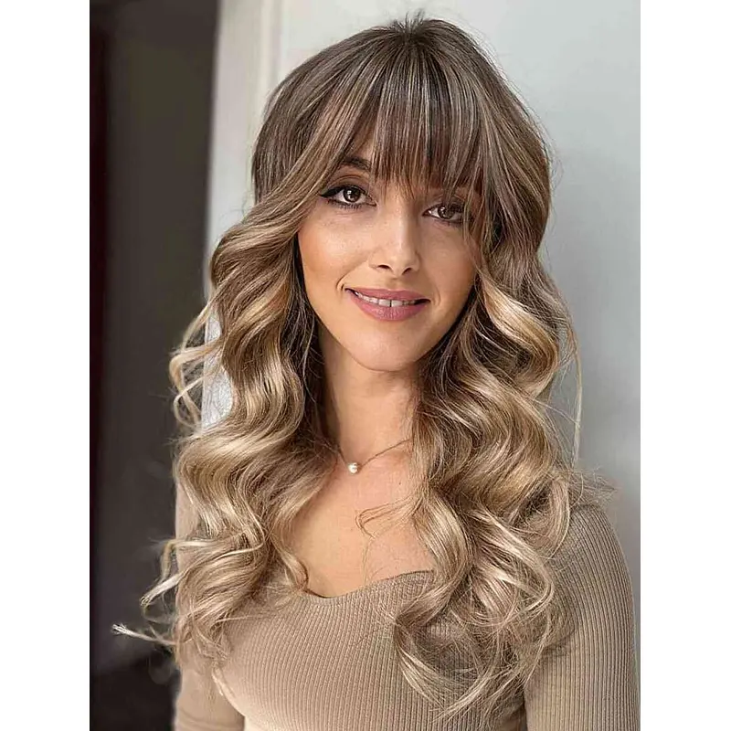 Long Curly Wigs Lace Front Amazing With Bangs Wig Synthetic Long Blonde Wigs
