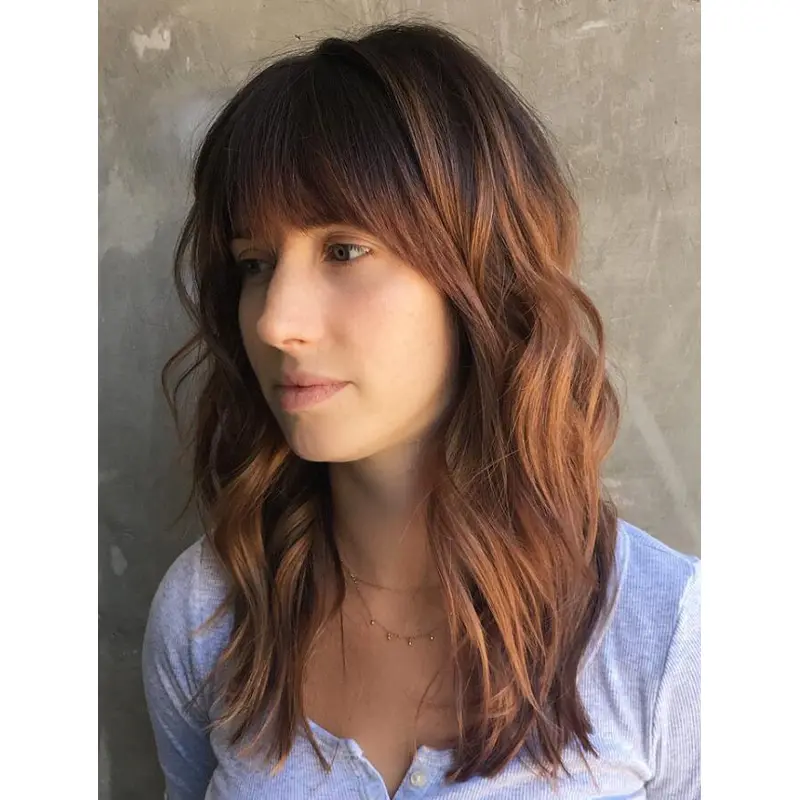 Long Shag Wigs Wavy Synthetic Lace Brown Wig With Bangs Wigs Long Hair