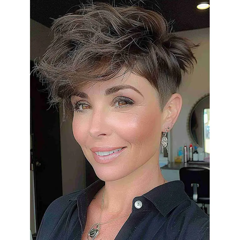 Short Brown Hair Wig 4" With Bangs Wigs