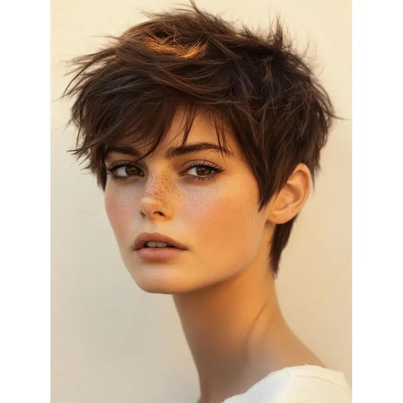 Short Haircut Wigs Monofilament Brown Straight 6" Synthetic Boycuts Wigs