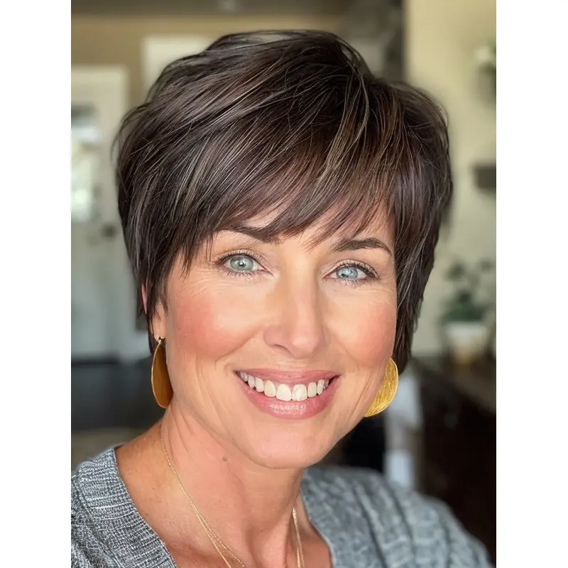 Short Natural Human Hair Wigs With Bangs 6" Lace Front Wigs