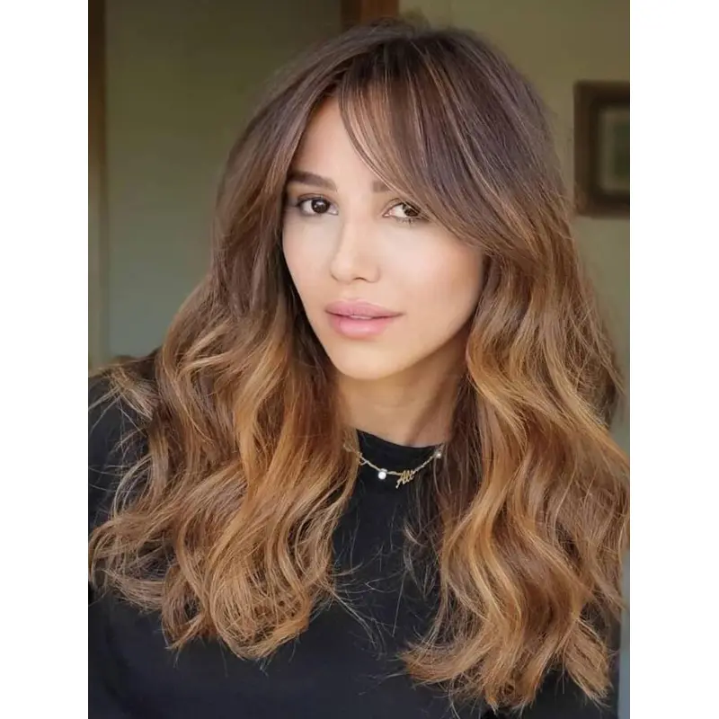 Lace Wigs With Bangs Brown Wigs Long Wavy Fashion Human Hair Wigs