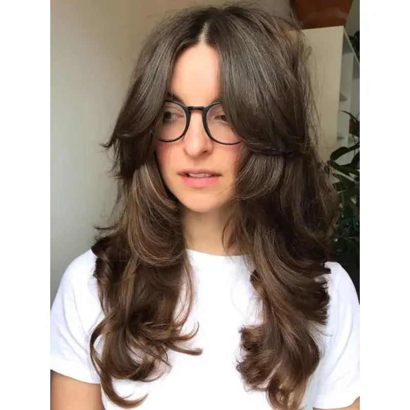 Long Brown Hair Wig Wavy Human Hair Wigs Lace Front Long Layered Wigs