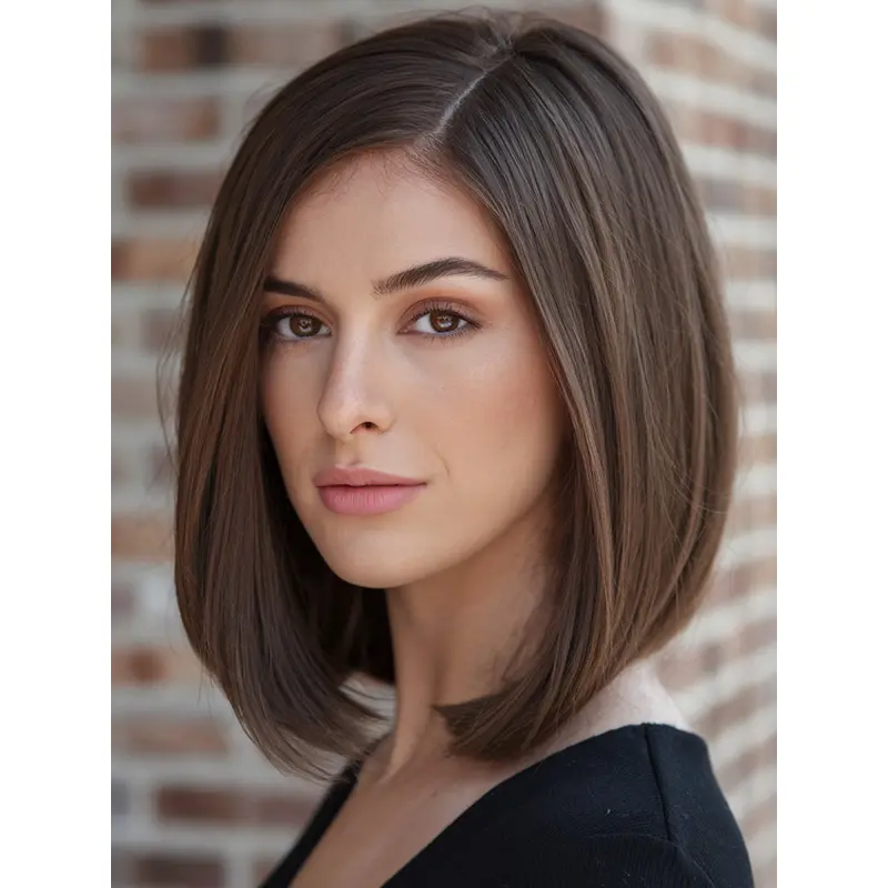 Medium Length Wig Bobs 12" Brown Monofilament Wigs