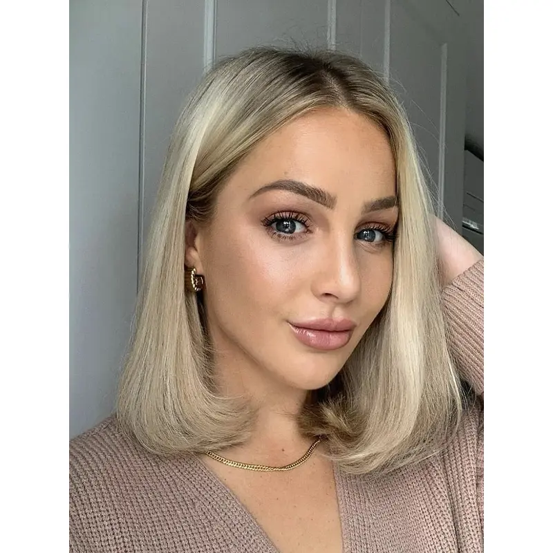 Real Human Hair Bob Wig Blonde Monofilament 12" Wavy Shoulder Length Wigs