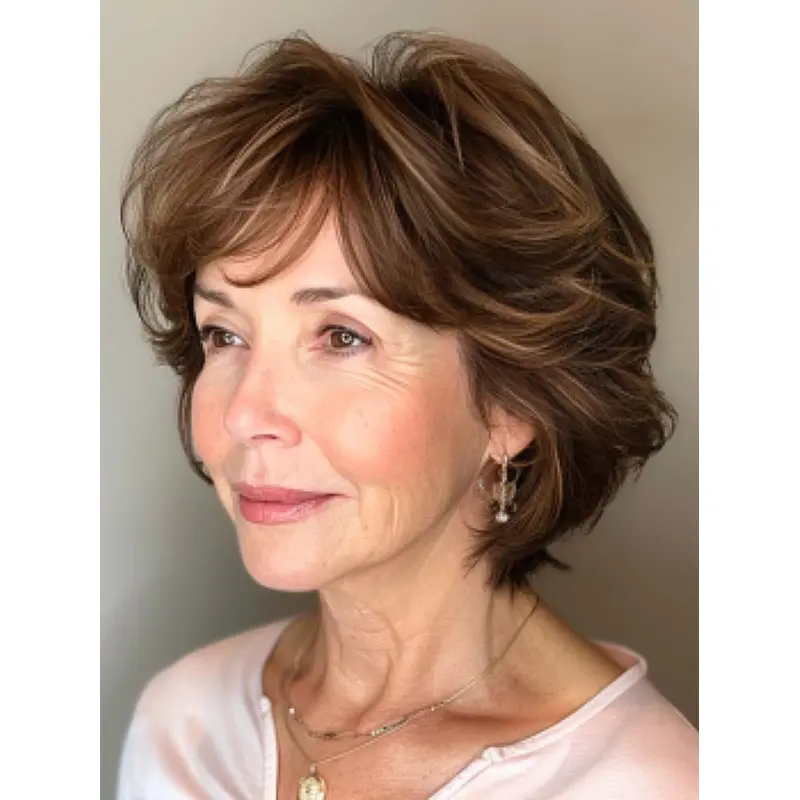Short Brown Wig Monofilament 8" Layered Wigs