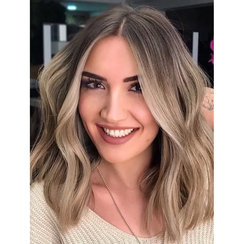 Shoulder Length Wigs Blonde Synthetic Wigs Lace Front Wavy Wigs