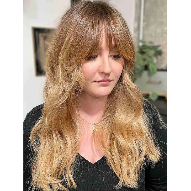 Wigs Human Hair Wavy Blonde Long Lace Front Wigs Face Framing Bangs Wigs