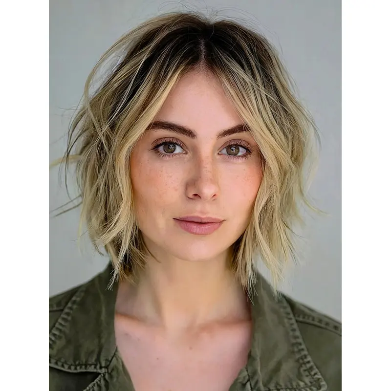 Blonde Wigs Bob Remy Human Hair 10" Wavy Layered Wigs