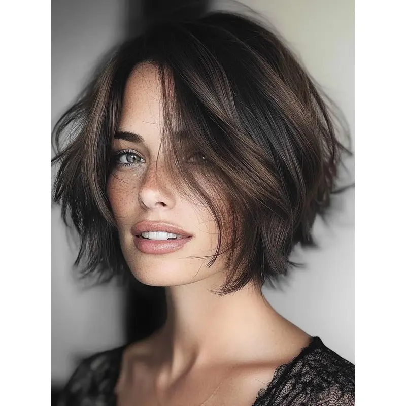 Bob Hair Wig Brown Chin Length 10" Lace Front Wavy Remy Human Hair Wigs