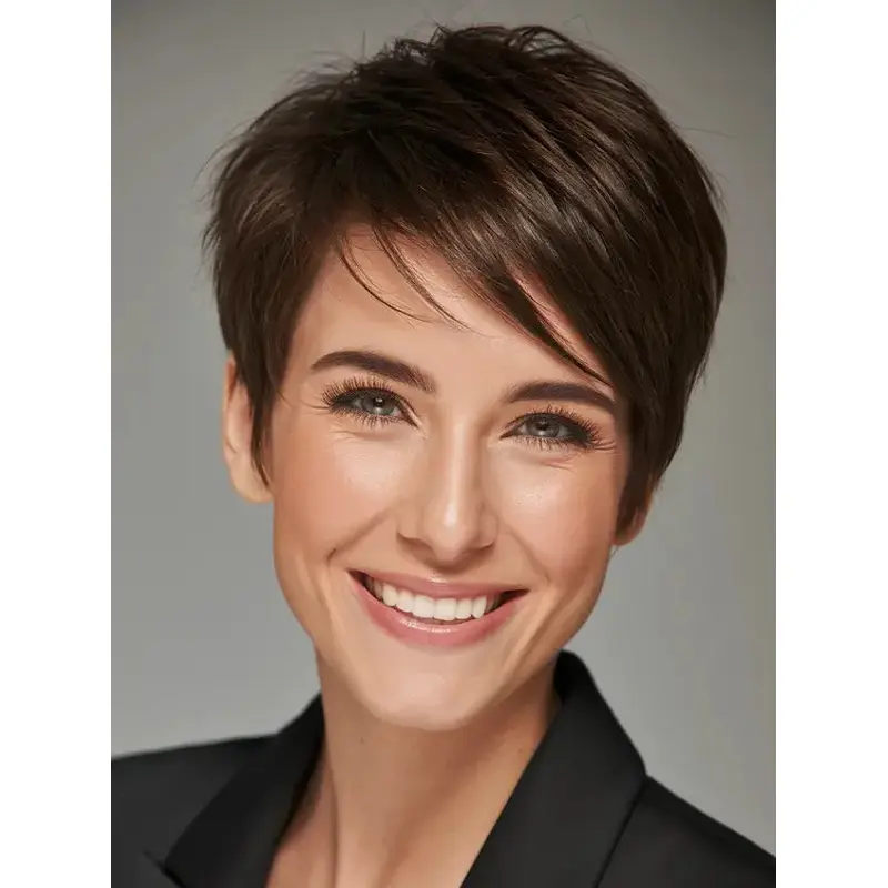 Human Short Wigs Straight Brown 6" Boycuts Monofilament Wigs