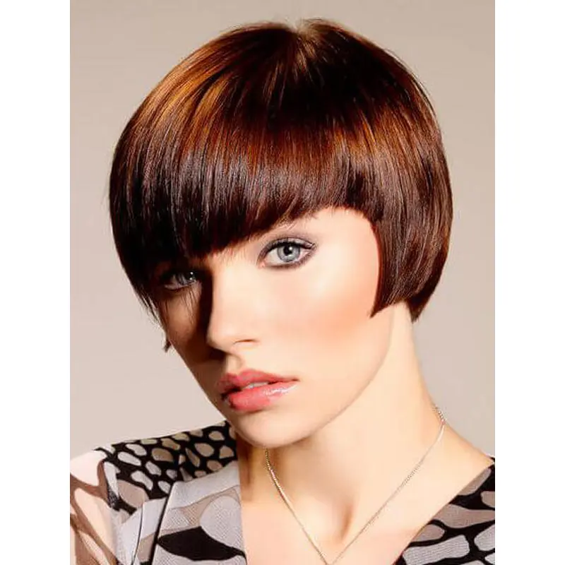 Lace Front Wigs With Bangs Brown Wigs Straight Chin Length Modern Bob Wigs