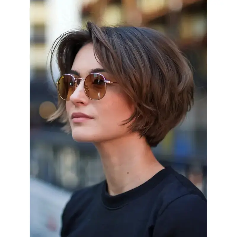 Short Pixie Cut Wigs Brown Bobs Synthetic 8" Lace Front Straight Wigs