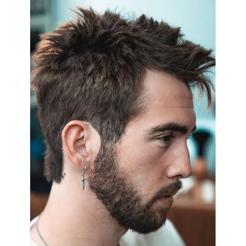 Short Wavy Capless Brown Remy Human Hair Textured Spikes Men Wigs