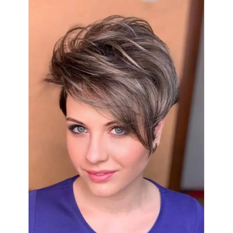 Wigs Short Hair Great Boycuts Synthetic Brown Pixie Wigs Short Wavy Wigs