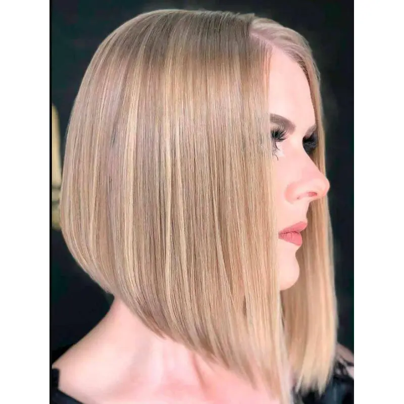 Blonde Wigs For Women Synthetic Straight Wigs Lace Shoulder Length Angled Bob Wigs