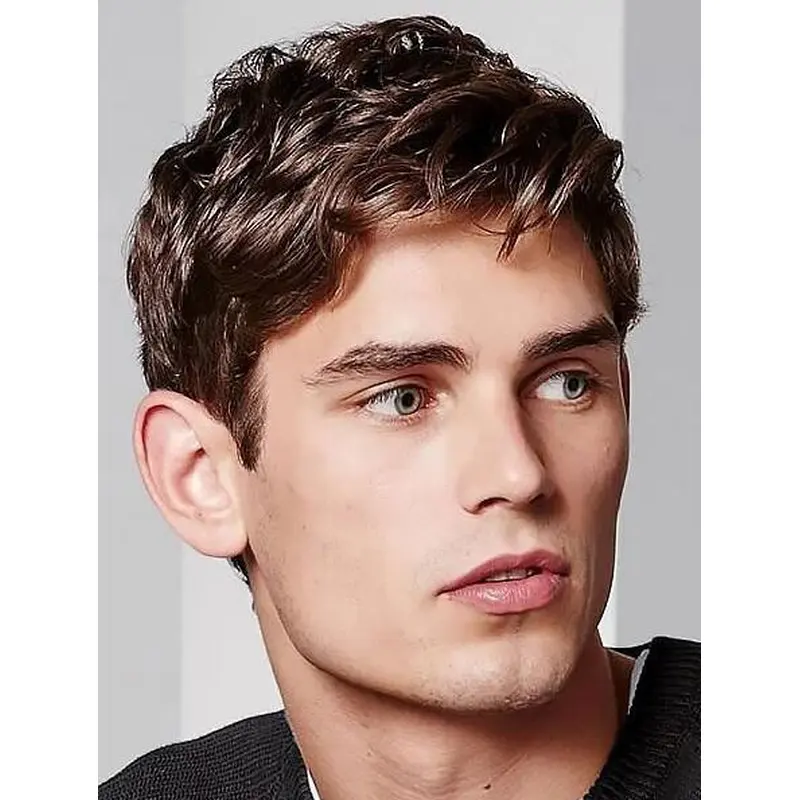 Cropped Brown Synthetic Online Capless Wavy French Crop Wigs