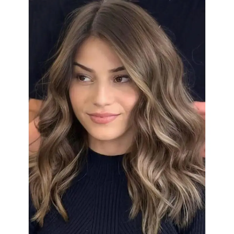 Lace Front Wigs Synthetic Wavy Brown Wigs Without Bangs Glueless Lace Wigs