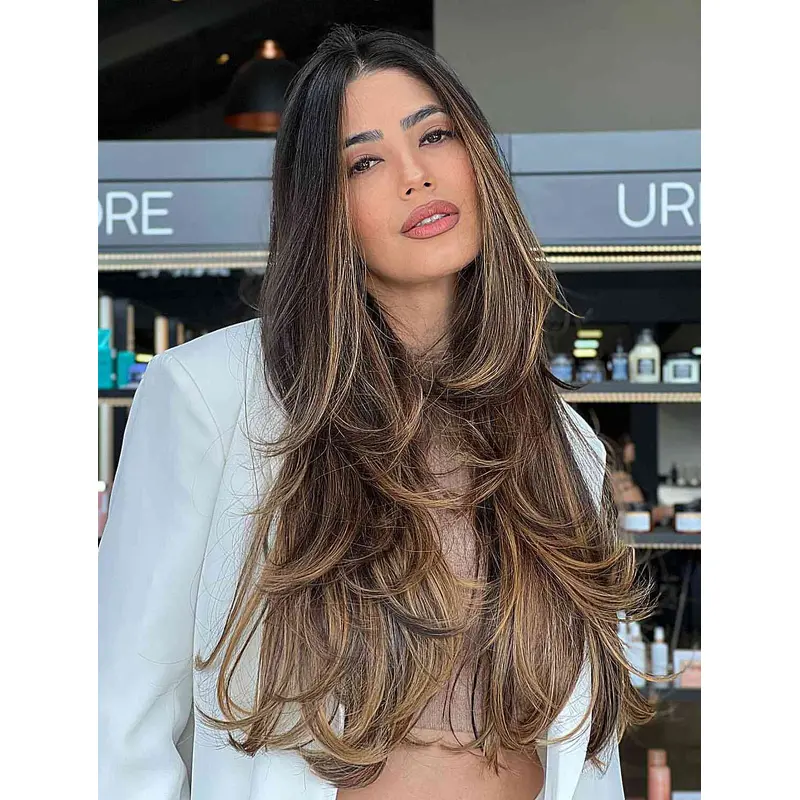 Long Brown Hair Wig Layered Wavy Wig Lace Front Long Hair Wigs