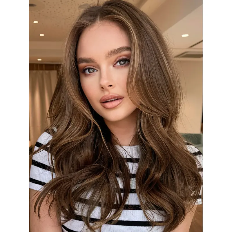 Long Natural Hair Wigs 18" Brown Remy Human Hair Monofilament Wigs